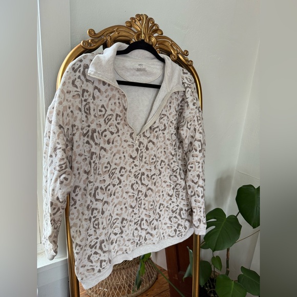 aerie Tops - Aerie Leopard Print Quarter-Zip Pullover